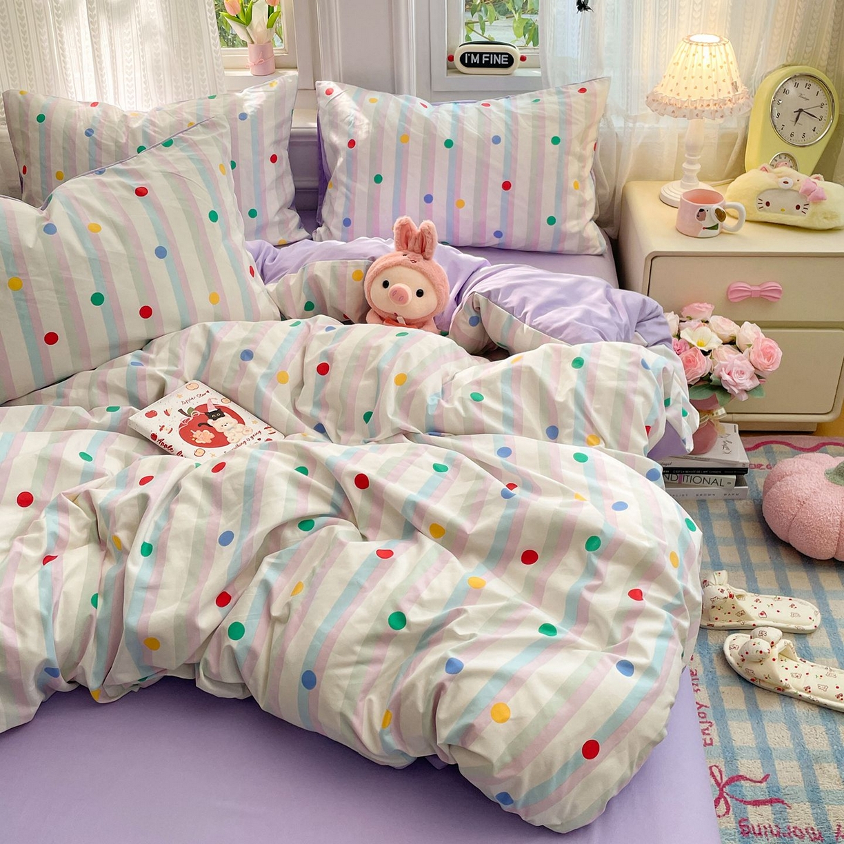 91家纺网 家纺一手货源 找家纺 卡斯诺家纺馆 2026新款古法水洗仿棉四件套（下载文件包含买家秀） 圆点趣味