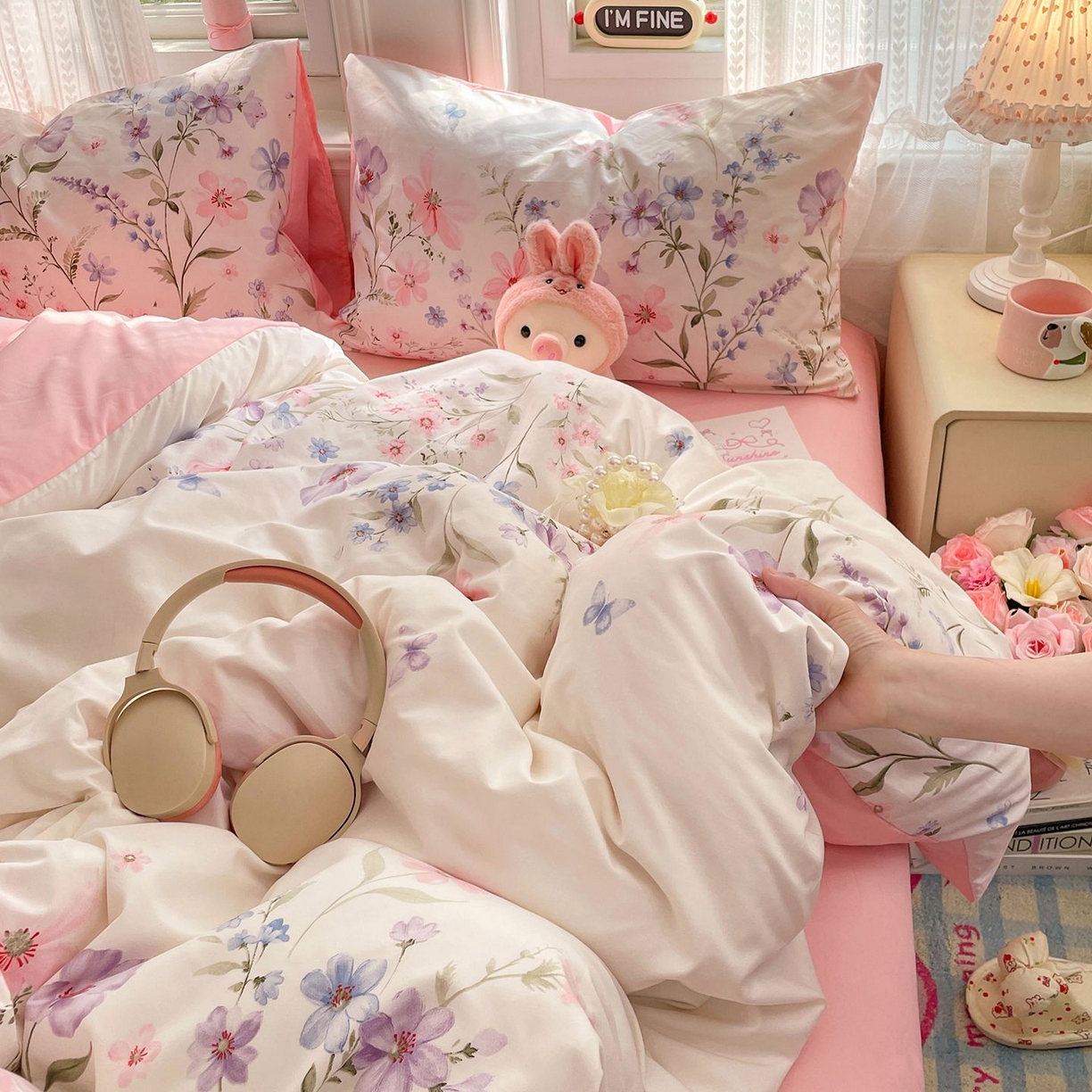 91家纺网 家纺一手货源 找家纺 卡斯诺家纺馆 2026新款古法水洗仿棉四件套（下载文件包含买家秀） 花栖