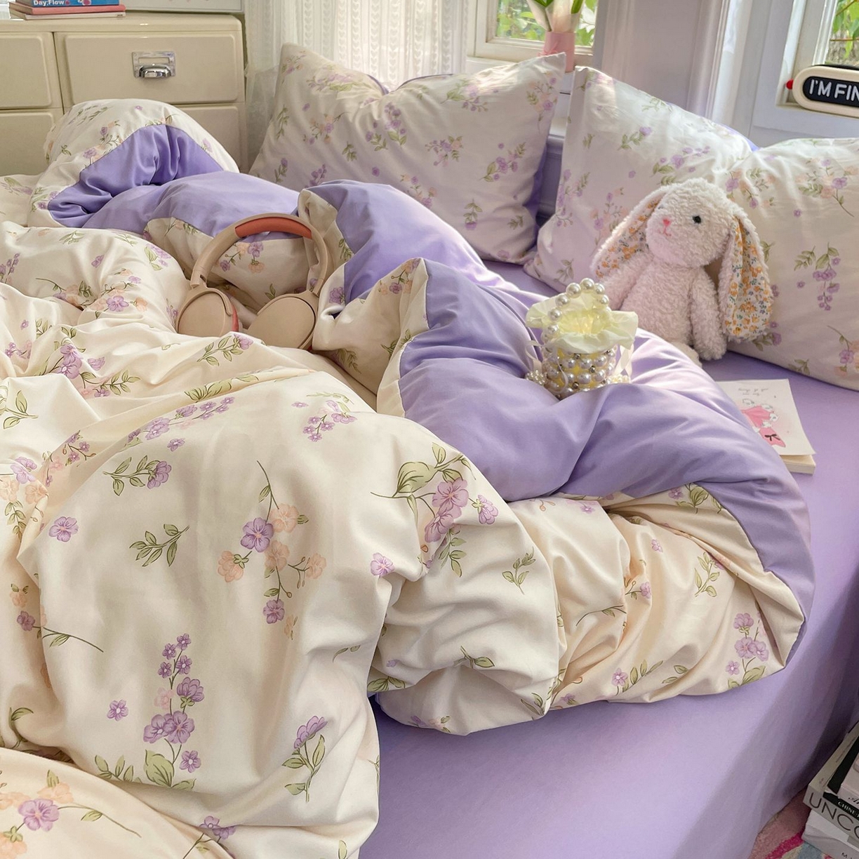 91家纺网 家纺一手货源 找家纺 卡斯诺家纺馆 2026新款古法水洗仿棉四件套（下载文件包含买家秀） 紫雾花町