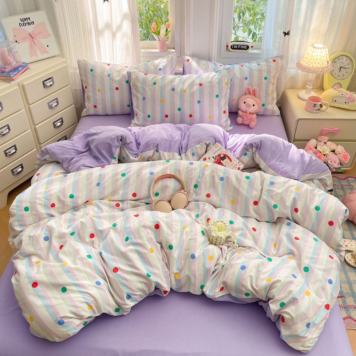 91家纺网 家纺一手货源 找家纺 卡斯诺家纺馆 2026新款古法水洗仿棉四件套（下载文件包含买家秀） 圆点趣味