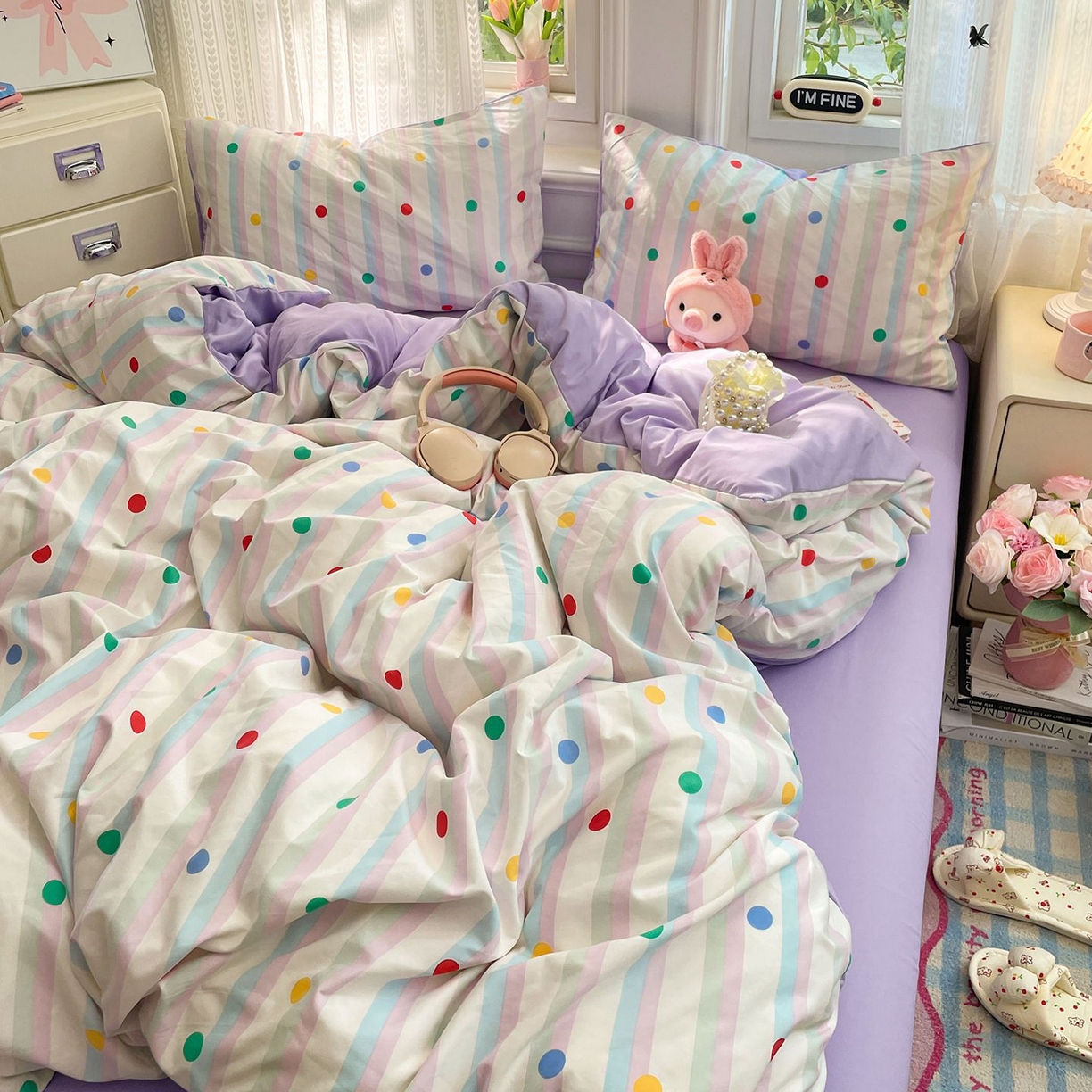 91家纺网 家纺一手货源 找家纺 卡斯诺家纺馆 2026新款古法水洗仿棉四件套（下载文件包含买家秀） 圆点趣味