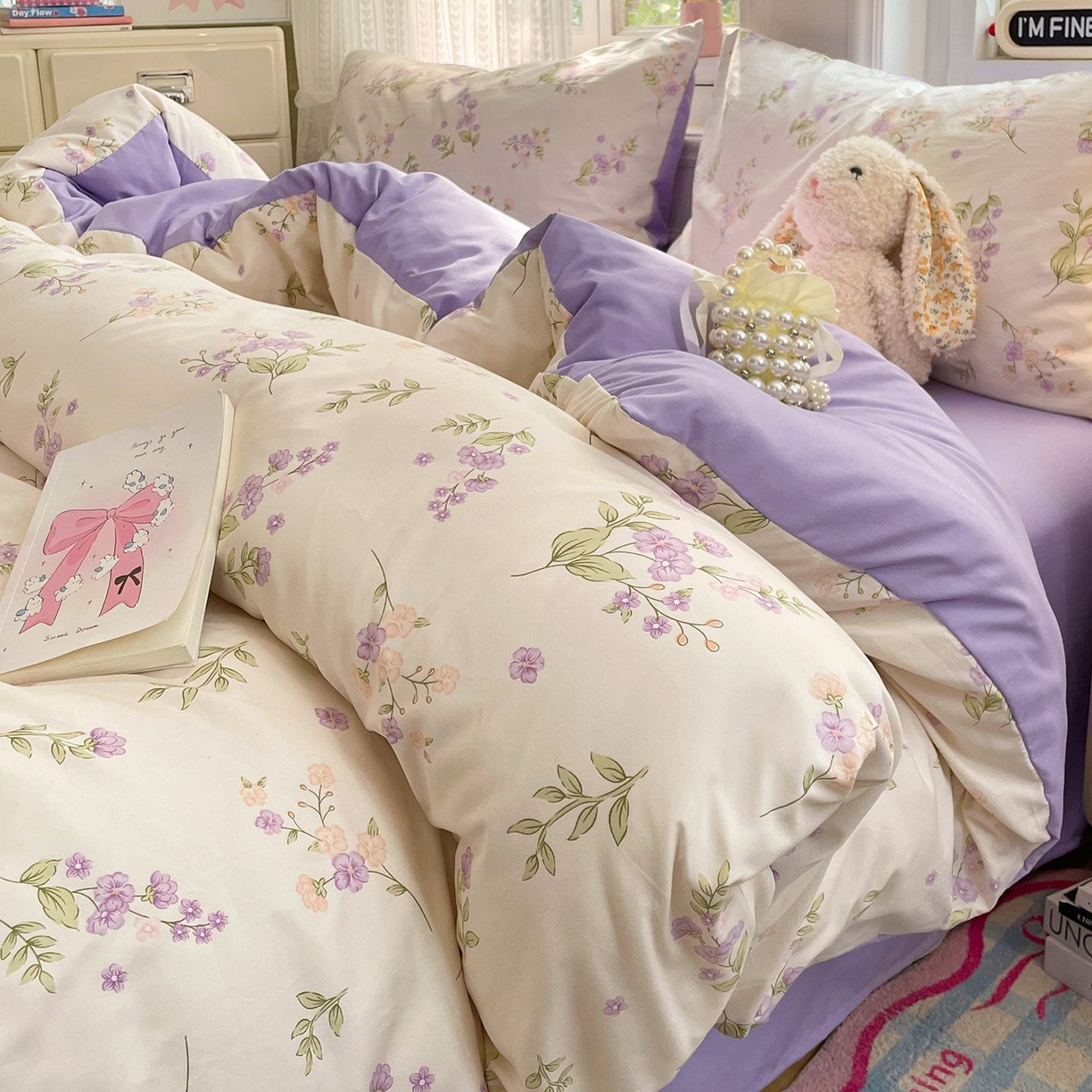 91家纺网 家纺一手货源 找家纺 卡斯诺家纺馆 2026新款古法水洗仿棉四件套（下载文件包含买家秀） 紫雾花町