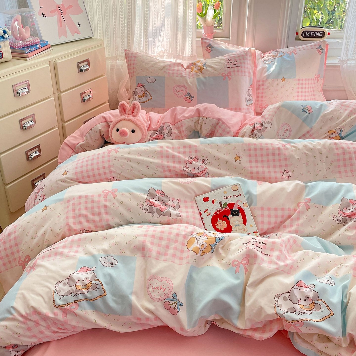 91家纺网 家纺一手货源 找家纺 卡斯诺家纺馆 2026新款古法水洗仿棉四件套（下载文件包含买家秀） 甜趣萌格