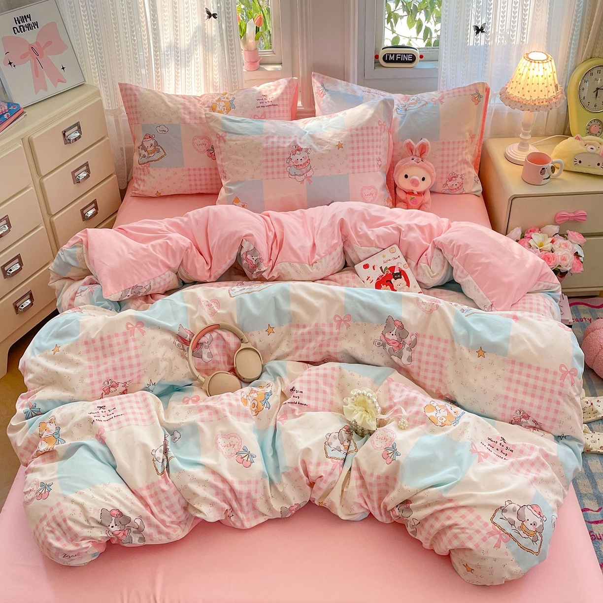 91家纺网 家纺一手货源 找家纺 卡斯诺家纺馆 2026新款古法水洗仿棉四件套（下载文件包含买家秀） 甜趣萌格