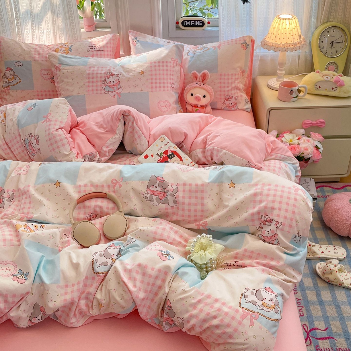 91家纺网 家纺一手货源 找家纺 卡斯诺家纺馆 2026新款古法水洗仿棉四件套（下载文件包含买家秀） 甜趣萌格