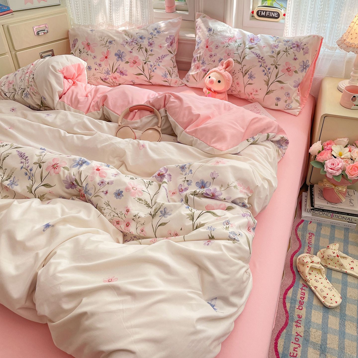 91家纺网 家纺一手货源 找家纺 卡斯诺家纺馆 2026新款古法水洗仿棉四件套（下载文件包含买家秀） 花栖