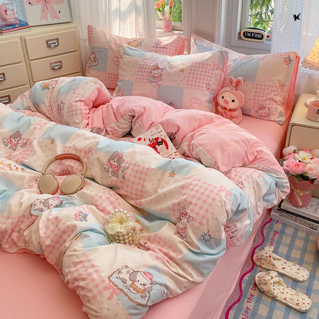 91家纺网 家纺一手货源 找家纺 卡斯诺家纺馆 2026新款古法水洗仿棉四件套（下载文件包含买家秀） 甜趣萌格