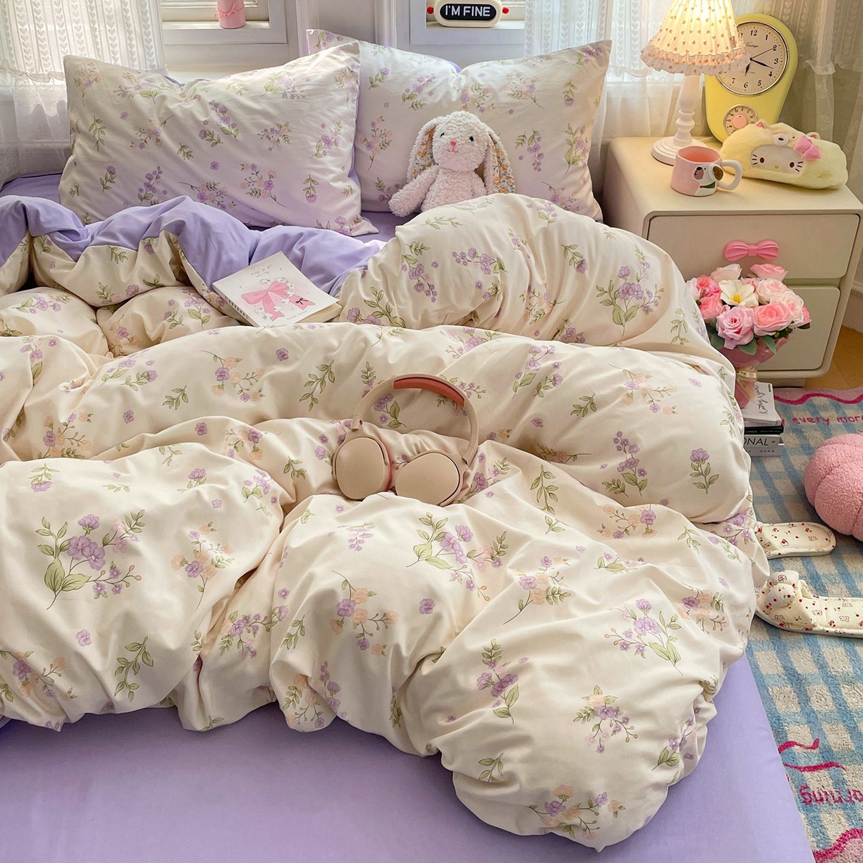 91家纺网 家纺一手货源 找家纺 卡斯诺家纺馆 2026新款古法水洗仿棉四件套（下载文件包含买家秀） 紫雾花町