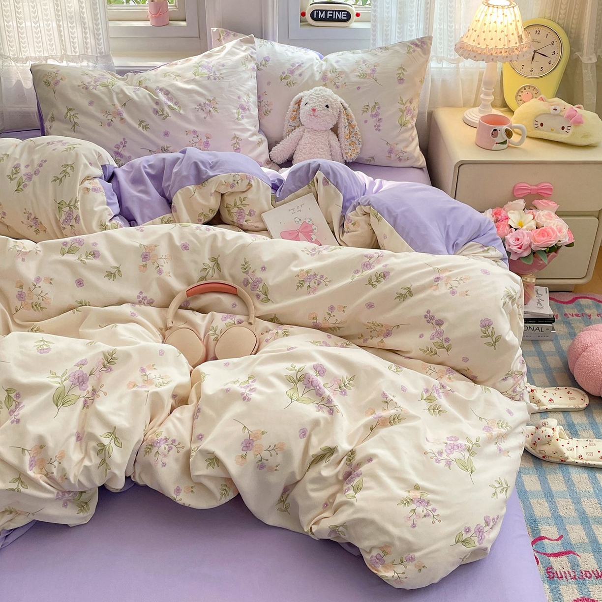 91家纺网 家纺一手货源 找家纺 卡斯诺家纺馆 2026新款古法水洗仿棉四件套（下载文件包含买家秀） 紫雾花町