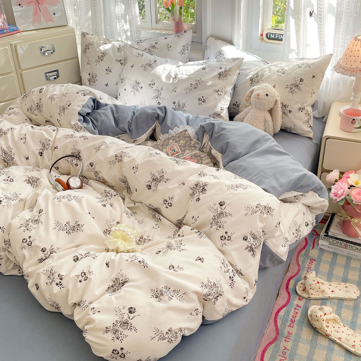 91家纺网 家纺一手货源 找家纺 卡斯诺家纺馆 2026新款古法水洗仿棉四件套（下载文件包含买家秀） 梦幻花蝶