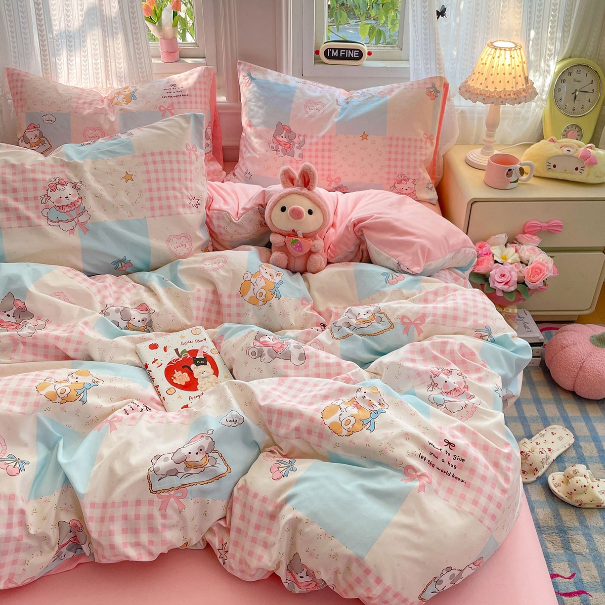 91家纺网 家纺一手货源 找家纺 卡斯诺家纺馆 2026新款古法水洗仿棉四件套（下载文件包含买家秀） 甜趣萌格