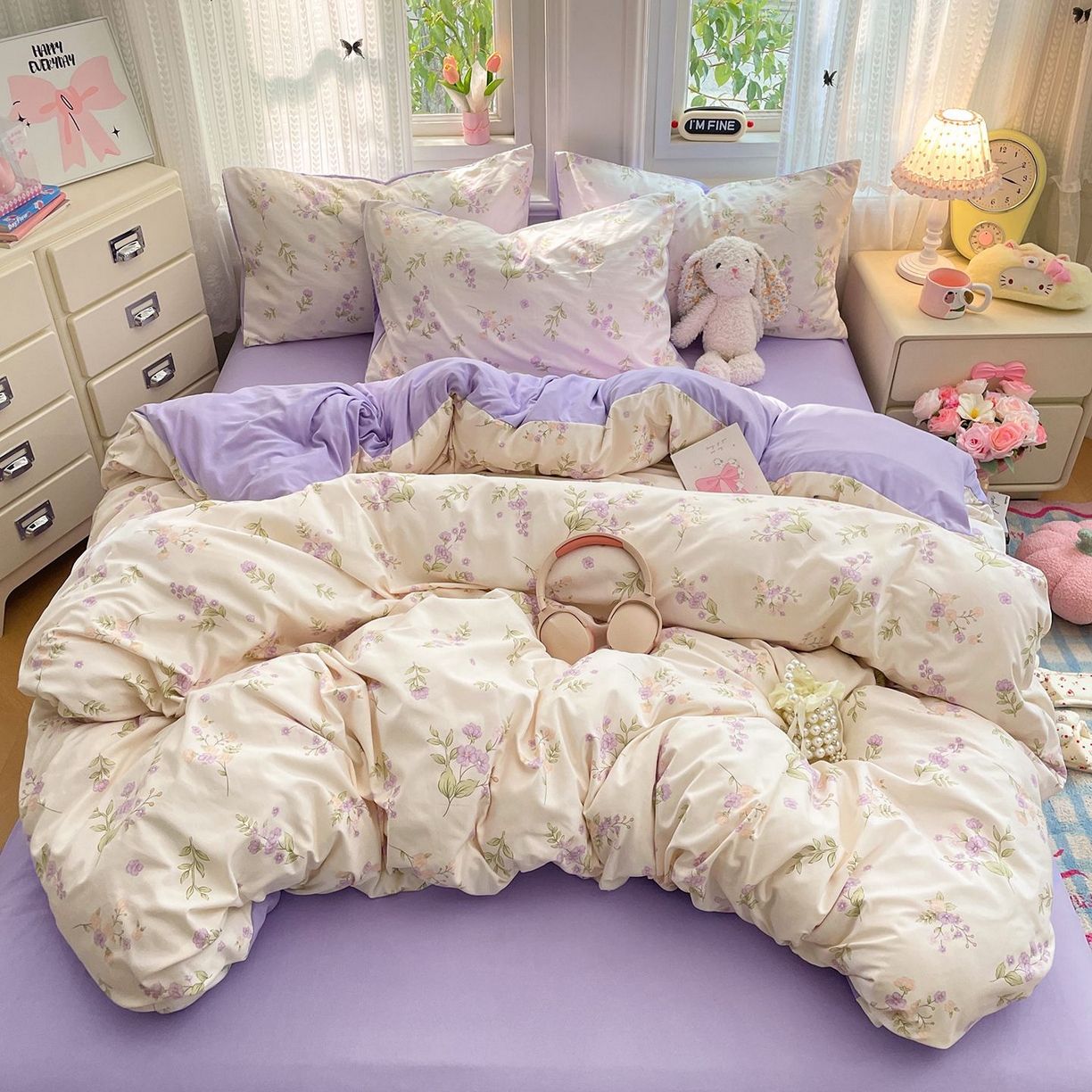 91家纺网 家纺一手货源 找家纺 卡斯诺家纺馆 2026新款古法水洗仿棉四件套（下载文件包含买家秀） 紫雾花町