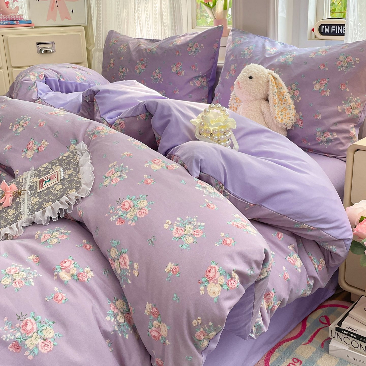 91家纺网 家纺一手货源 找家纺 卡斯诺家纺馆 2026新款古法水洗仿棉四件套（下载文件包含买家秀） 柔紫繁花