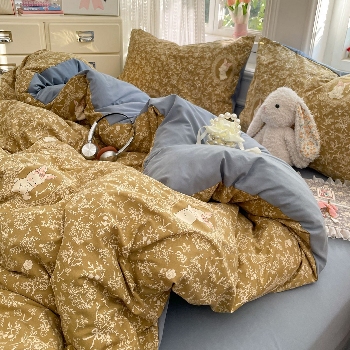 91家纺网 家纺一手货源 找家纺 卡斯诺家纺馆 2026新款古法水洗仿棉四件套（下载文件包含买家秀） 焦糖花影