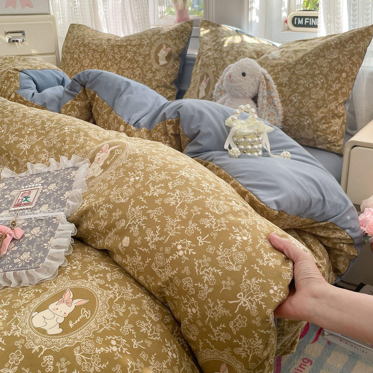 91家纺网 家纺一手货源 找家纺 卡斯诺家纺馆 2026新款古法水洗仿棉四件套（下载文件包含买家秀） 焦糖花影