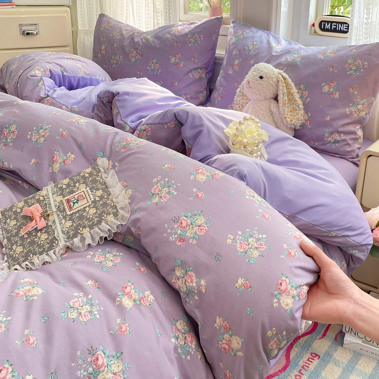 91家纺网 家纺一手货源 找家纺 卡斯诺家纺馆 2026新款古法水洗仿棉四件套（下载文件包含买家秀） 柔紫繁花