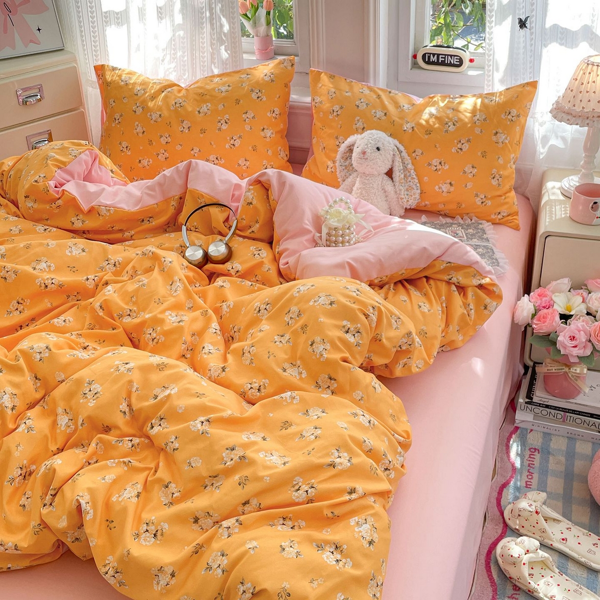 91家纺网 家纺一手货源 找家纺 卡斯诺家纺馆 2026新款古法水洗仿棉四件套（下载文件包含买家秀） 花语相伴