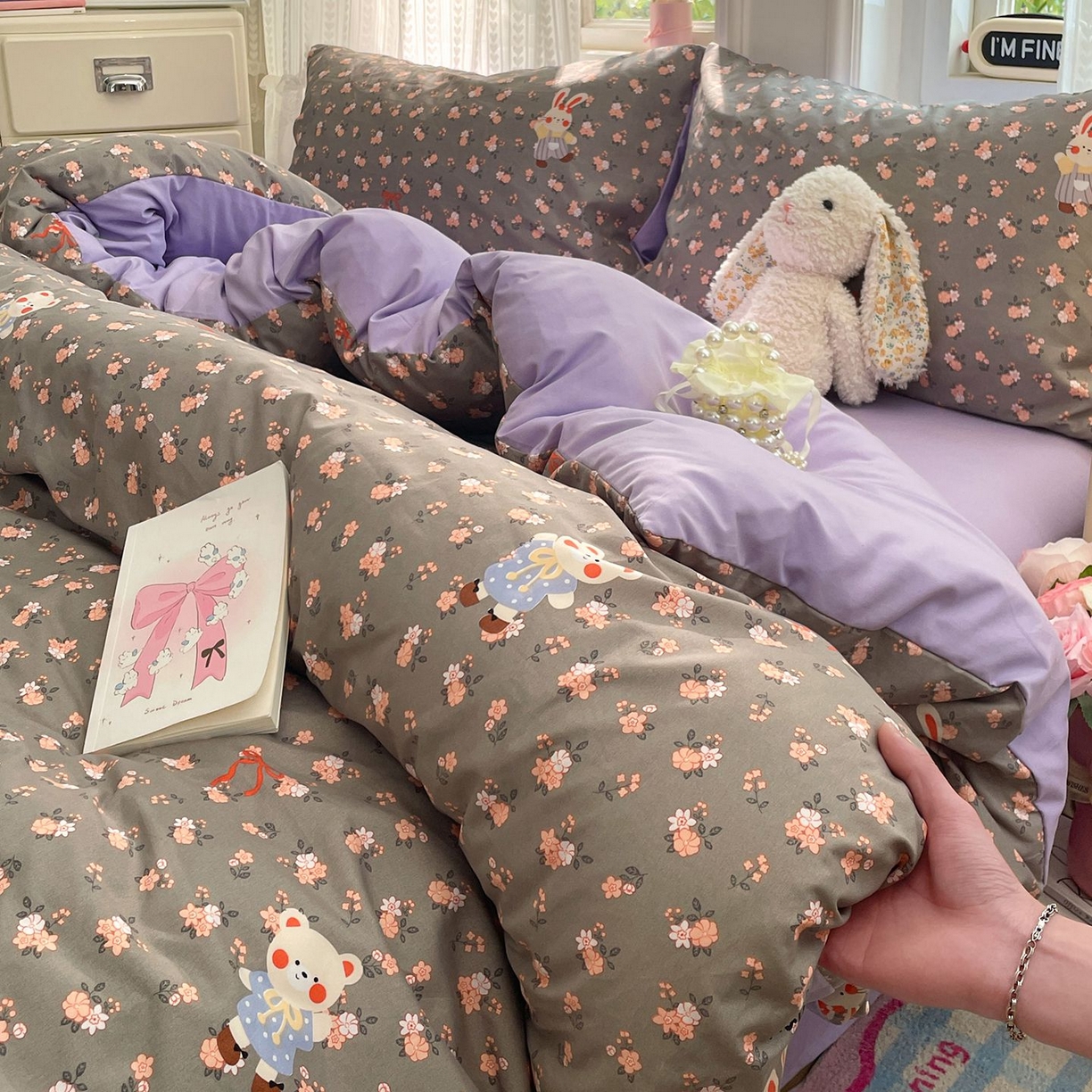 91家纺网 家纺一手货源 找家纺 卡斯诺家纺馆 2026新款古法水洗仿棉四件套（下载文件包含买家秀） 森屿花兔