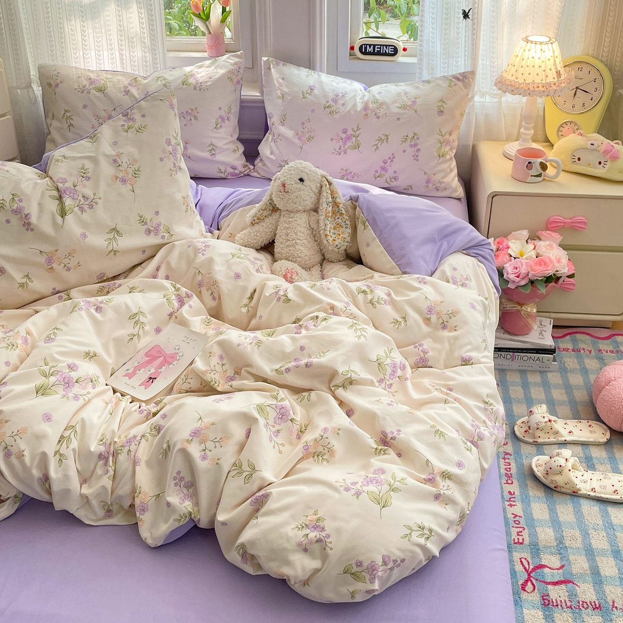 91家纺网 家纺一手货源 找家纺 卡斯诺家纺馆 2026新款古法水洗仿棉四件套（下载文件包含买家秀） 紫雾花町