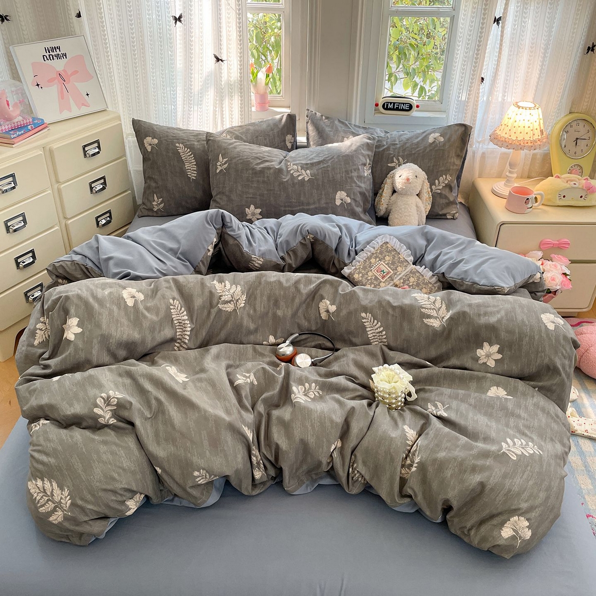 91家纺网 家纺一手货源 找家纺 卡斯诺家纺馆 2026新款古法水洗仿棉四件套（下载文件包含买家秀） 叶影斑驳