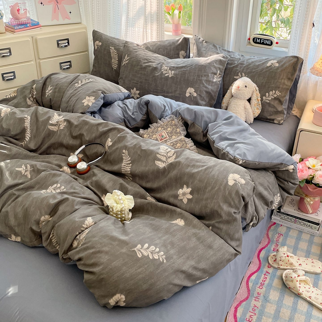 91家纺网 家纺一手货源 找家纺 卡斯诺家纺馆 2026新款古法水洗仿棉四件套（下载文件包含买家秀） 叶影斑驳