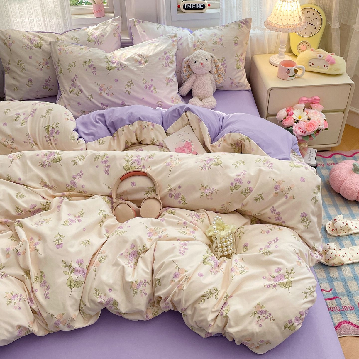 91家纺网 家纺一手货源 找家纺 卡斯诺家纺馆 2026新款古法水洗仿棉四件套（下载文件包含买家秀） 紫雾花町