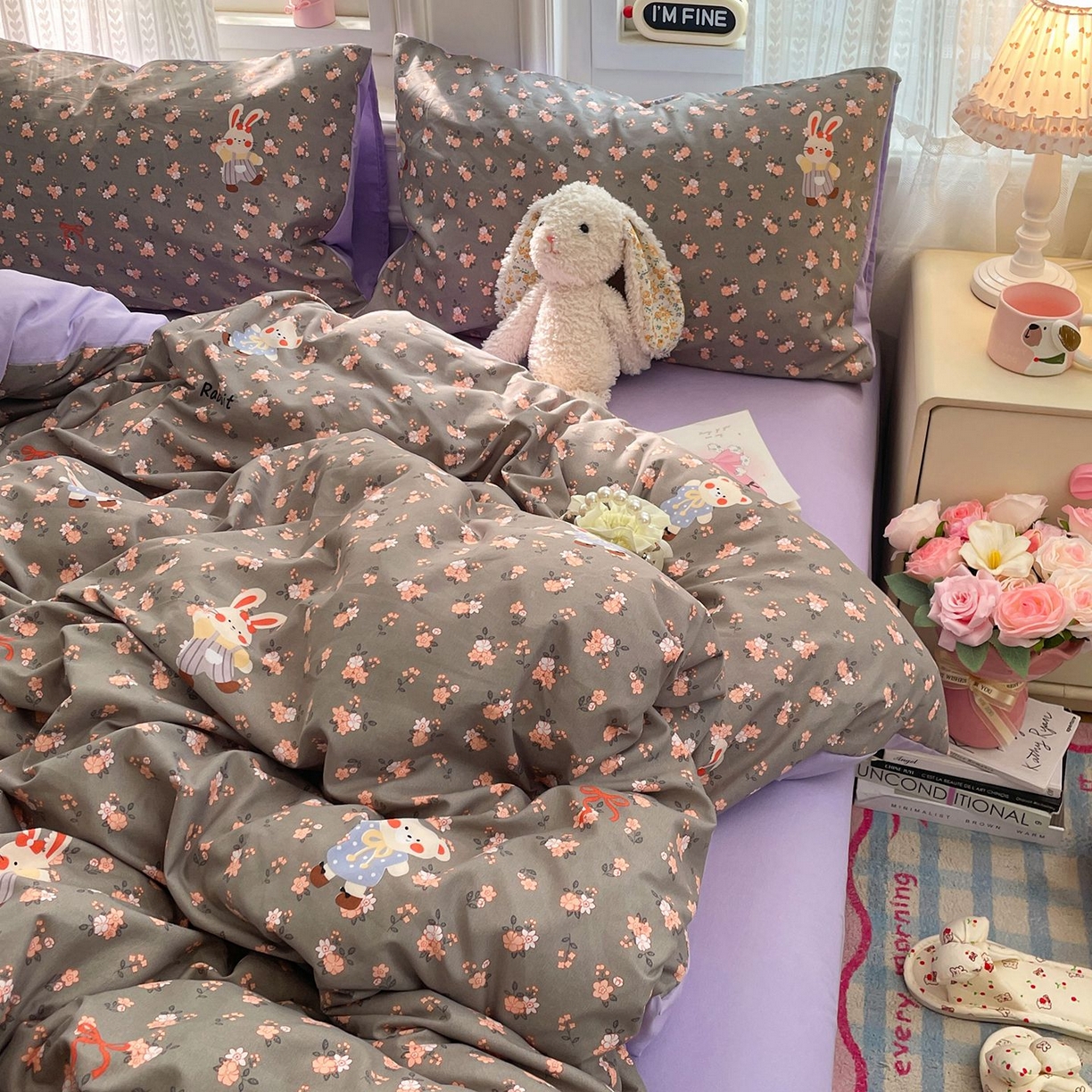 卡斯诺家纺馆 2026新款古法水洗仿棉四件套（下载文件包含买家秀） 森屿花兔