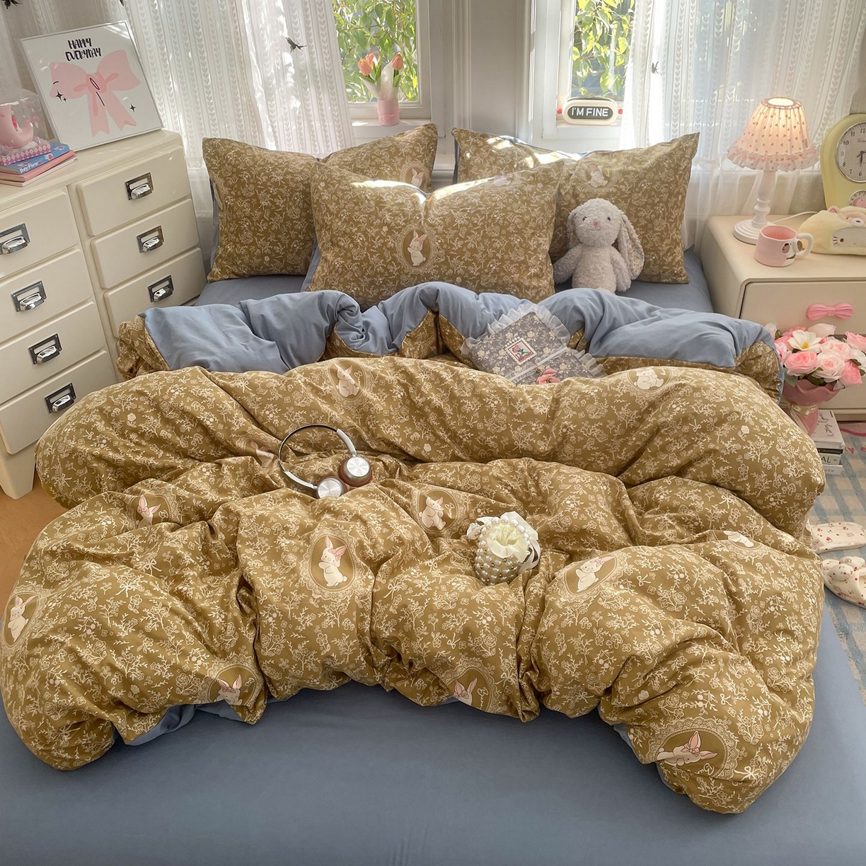 91家纺网 家纺一手货源 找家纺 卡斯诺家纺馆 2026新款古法水洗仿棉四件套（下载文件包含买家秀） 焦糖花影