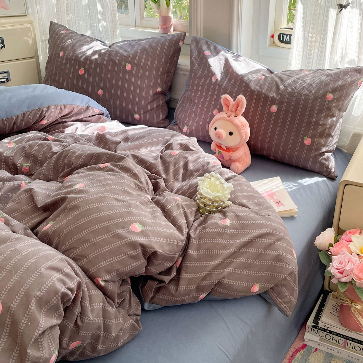 卡斯诺家纺馆 2026新款古法水洗仿棉四件套（下载文件包含买家秀） 甜酷草莓