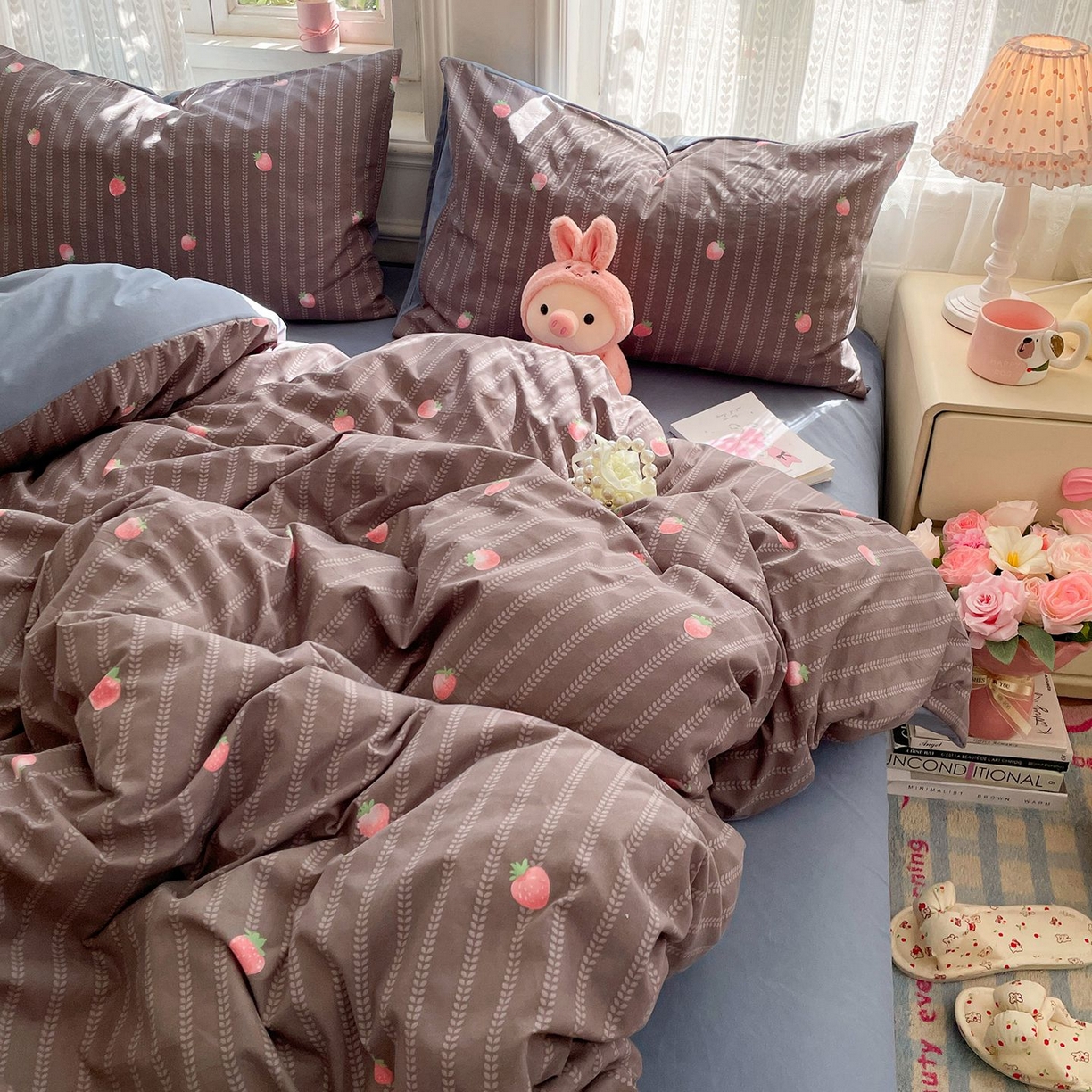 91家纺网 家纺一手货源 找家纺 卡斯诺家纺馆 2026新款古法水洗仿棉四件套（下载文件包含买家秀） 甜酷草莓