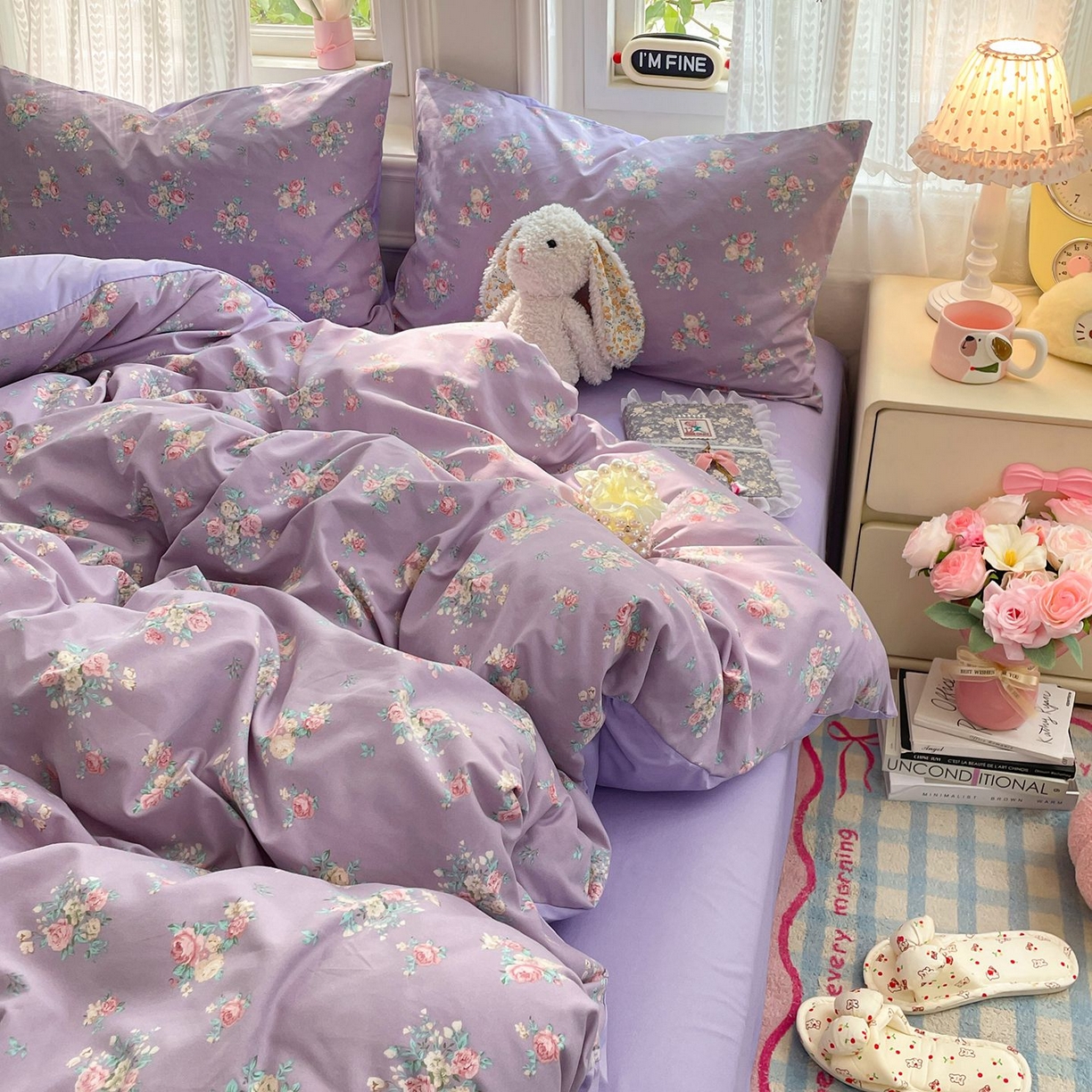 卡斯诺家纺馆 2026新款古法水洗仿棉四件套（下载文件包含买家秀） 柔紫繁花