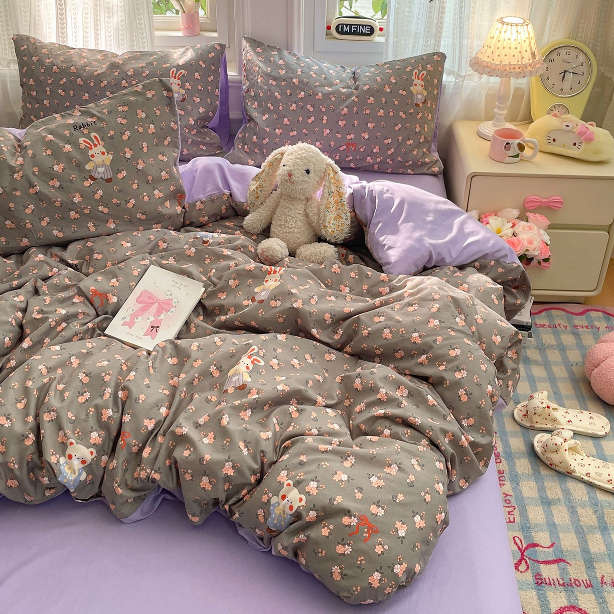 91家纺网 家纺一手货源 找家纺 卡斯诺家纺馆 2026新款古法水洗仿棉四件套（下载文件包含买家秀） 森屿花兔