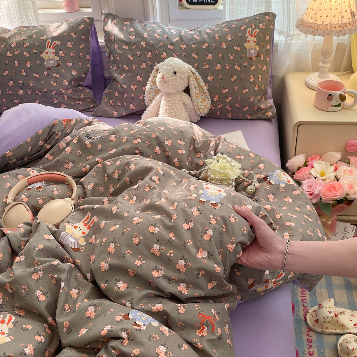 91家纺网 家纺一手货源 找家纺 卡斯诺家纺馆 2026新款古法水洗仿棉四件套（下载文件包含买家秀） 森屿花兔