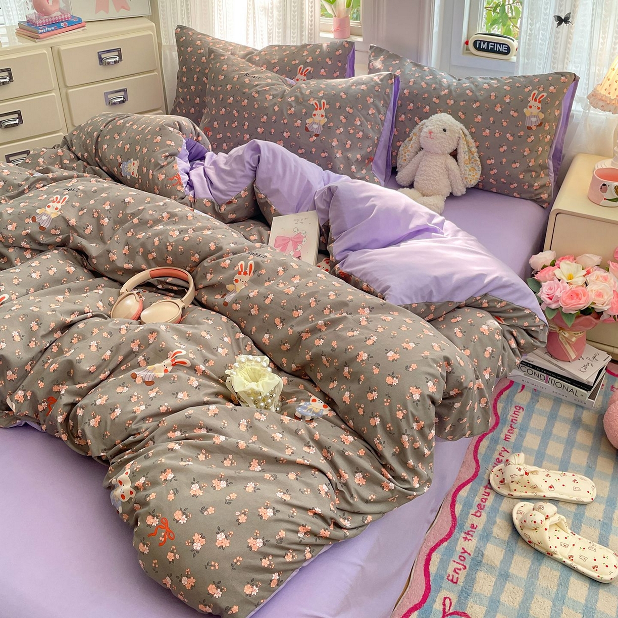 91家纺网 家纺一手货源 找家纺 卡斯诺家纺馆 2026新款古法水洗仿棉四件套（下载文件包含买家秀） 森屿花兔