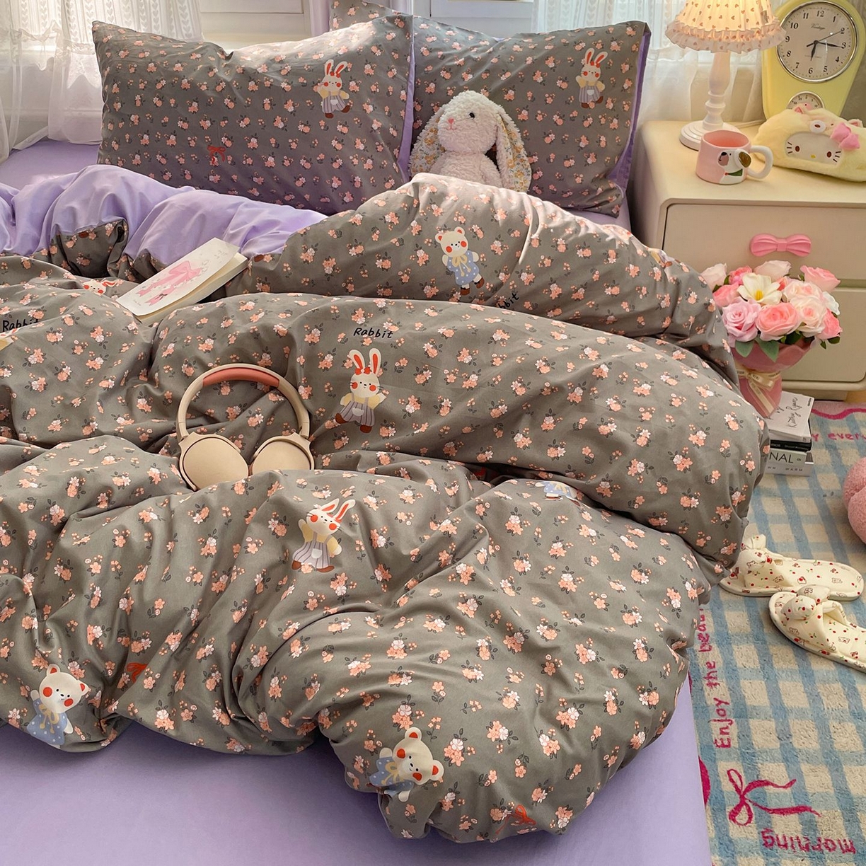 91家纺网 家纺一手货源 找家纺 卡斯诺家纺馆 2026新款古法水洗仿棉四件套（下载文件包含买家秀） 森屿花兔