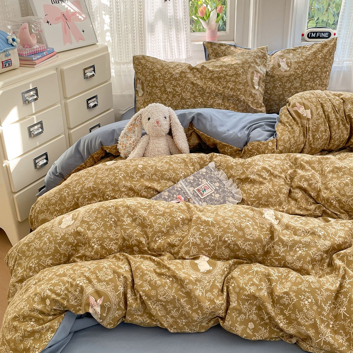 91家纺网 家纺一手货源 找家纺 卡斯诺家纺馆 2026新款古法水洗仿棉四件套（下载文件包含买家秀） 焦糖花影