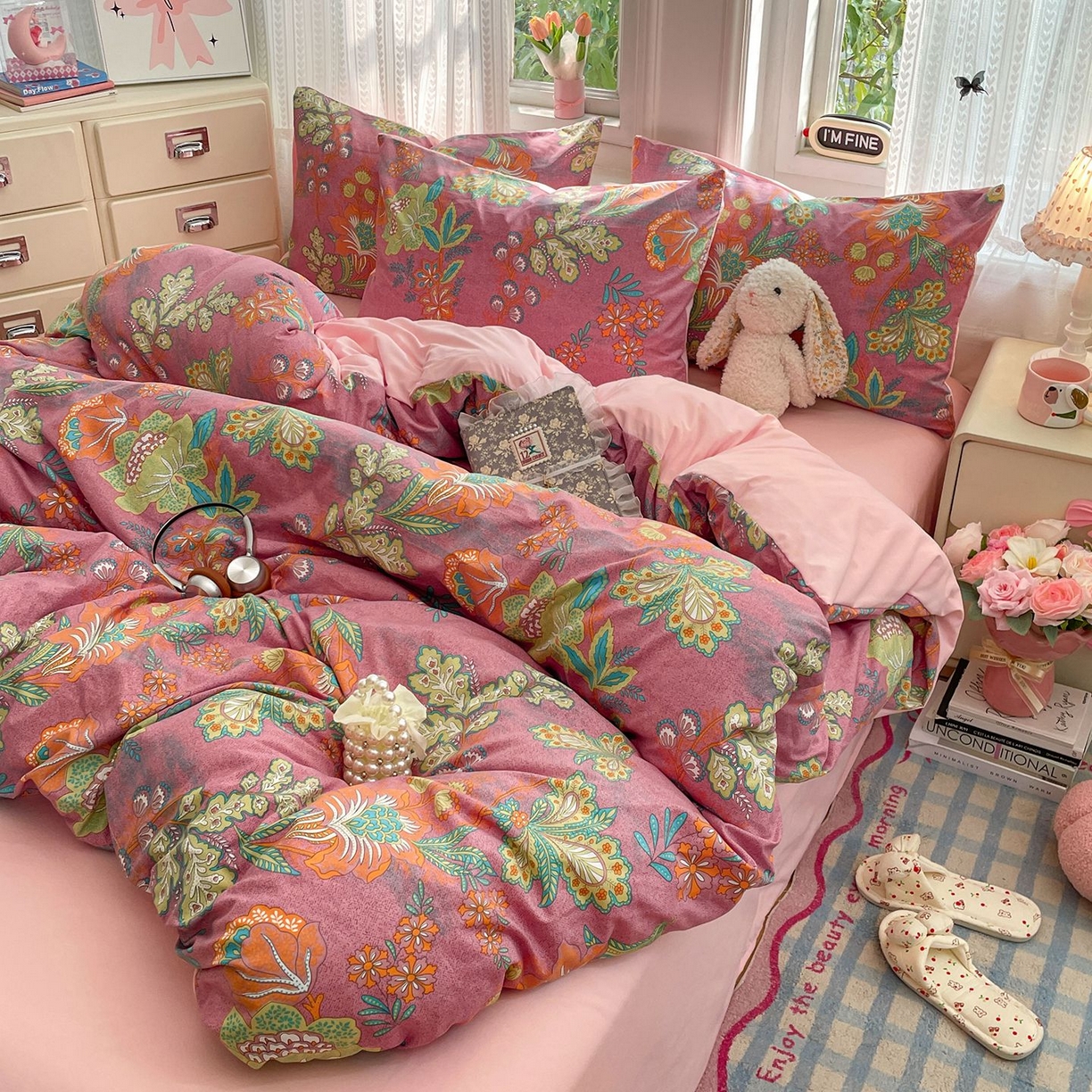 91家纺网 家纺一手货源 找家纺 卡斯诺家纺馆 2026新款古法水洗仿棉四件套（下载文件包含买家秀） 花眠