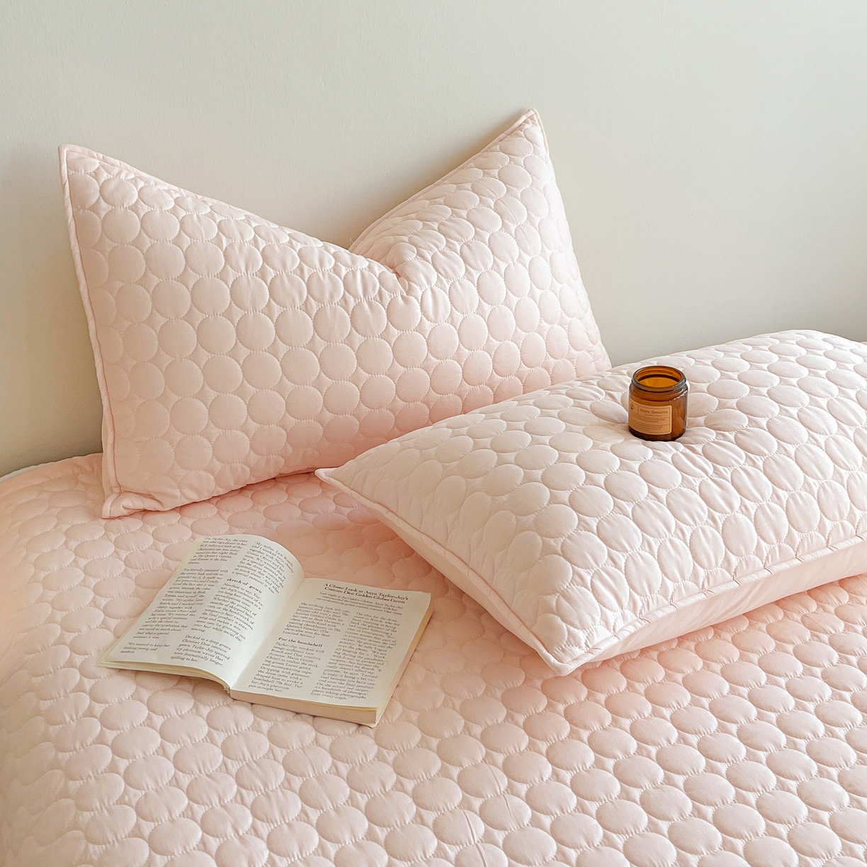 91家纺网 家纺一手货源 找家纺 其奥家纺 2026新款全棉水洗棉夹棉床盖三件套-同心圆系列 清新粉