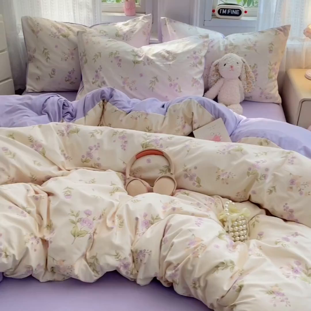 91家纺网 家纺一手货源 找家纺 卡斯诺家纺馆 2026新款古法水洗仿棉四件套（下载文件包含买家秀） 紫雾花町