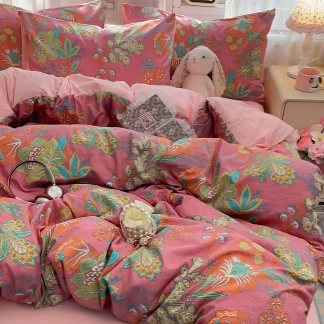 91家纺网 家纺一手货源 找家纺 卡斯诺家纺馆 2026新款古法水洗仿棉四件套（下载文件包含买家秀） 花眠