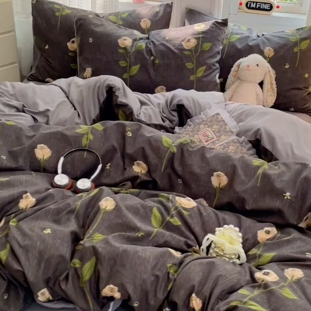 91家纺网 家纺一手货源 找家纺 卡斯诺家纺馆 2026新款古法水洗仿棉四件套（下载文件包含买家秀） 雅致玫瑰