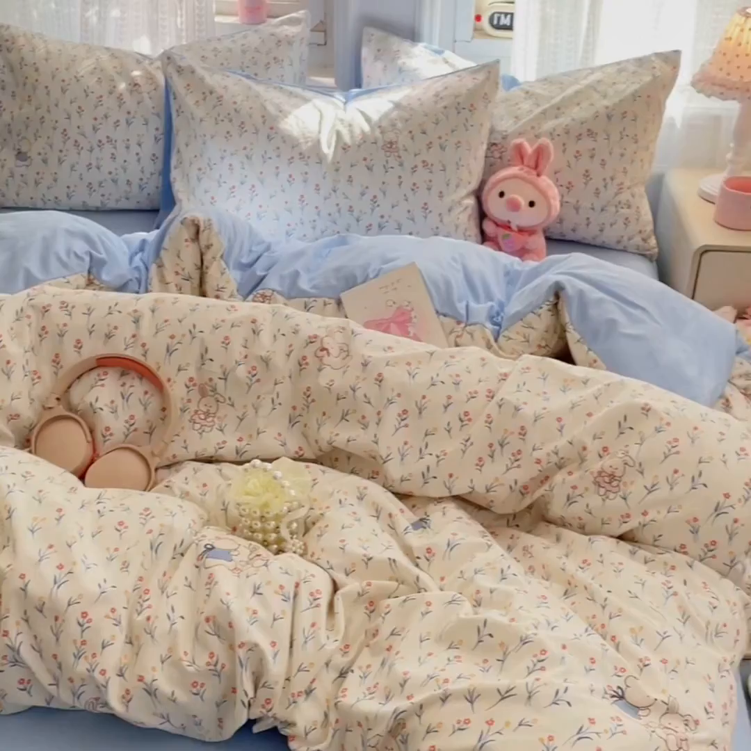 91家纺网 家纺一手货源 找家纺 卡斯诺家纺馆 2026新款古法水洗仿棉四件套（下载文件包含买家秀） 依偎