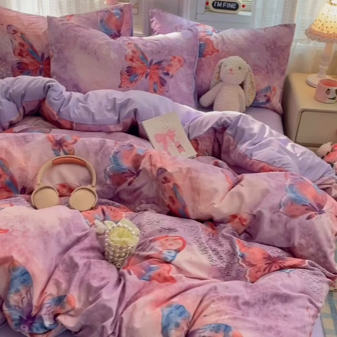 91家纺网 家纺一手货源 找家纺 卡斯诺家纺馆 2026新款古法水洗仿棉四件套（下载文件包含买家秀） 紫蝶