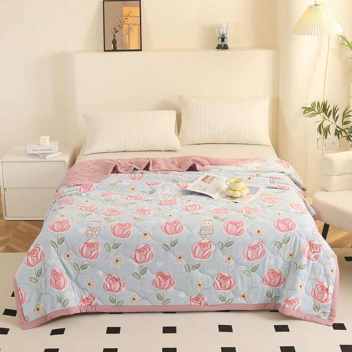 坦客毯业 2026新款超声波夏凉被印花水洗棉夏被供货批发赠品礼品被便宜夏被 花丛兔