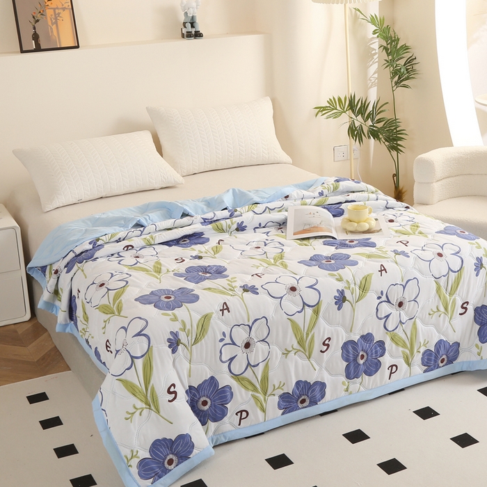 91家纺网 家纺一手货源 找家纺 坦客毯业 2026新款超声波夏凉被印花水洗棉夏被供货批发赠品礼品被便宜夏被 花儿朵朵