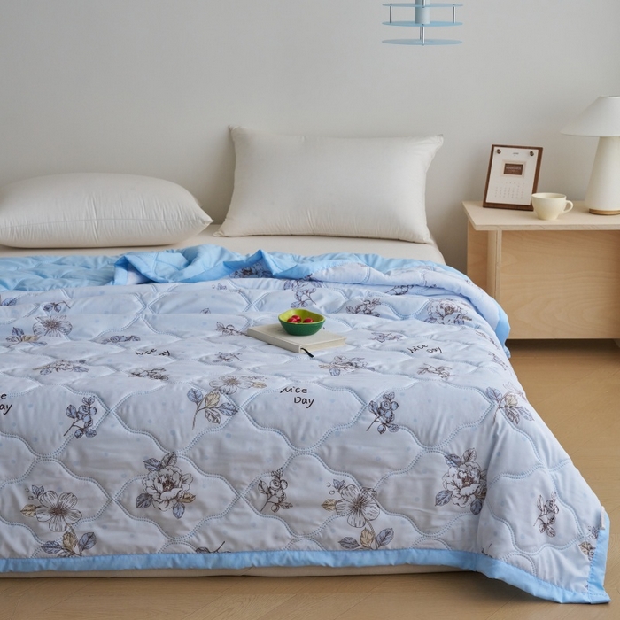 91家纺网 家纺一手货源 找家纺 坦客毯业 2026新款超声波夏凉被印花水洗棉夏被供货批发赠品礼品被便宜夏被 蓝梦