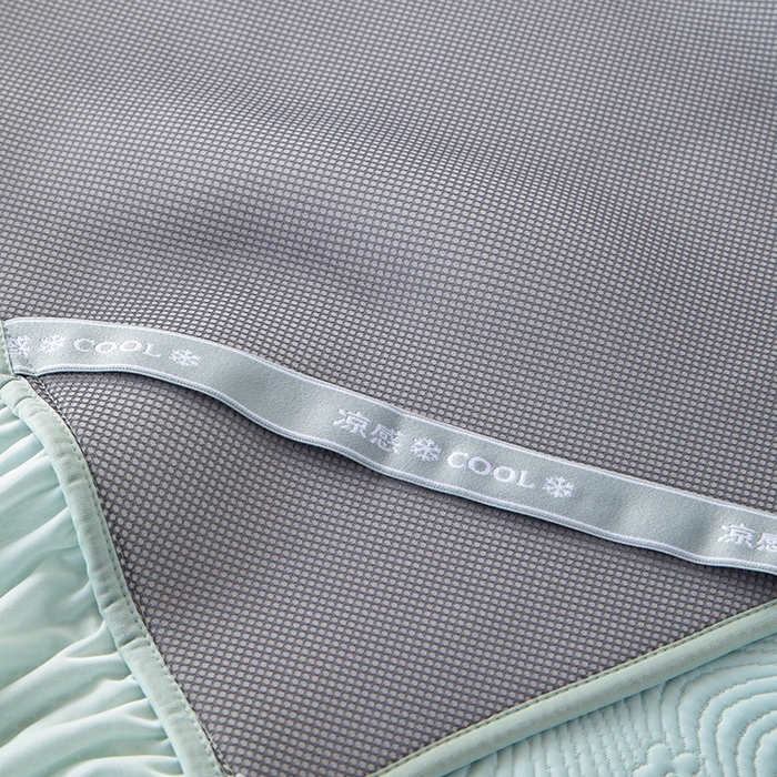 91家纺网 家纺一手货源 找家纺 瑞禾家纺 2026新款A类凉感豆豆床裙款凉席三件套-系列七 薄荷织浪