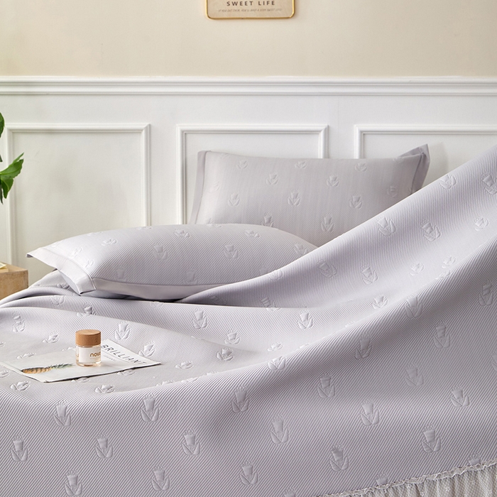 91家纺网 家纺一手货源 找家纺 瑞禾家纺 2026新款A类凉感豆豆床裙款凉席三件套-系列七 雾灰郁金香