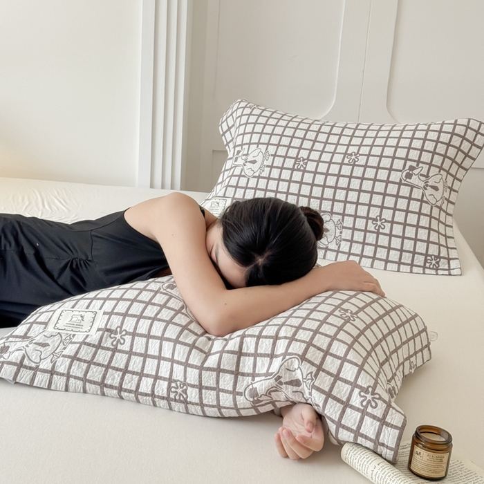 91家纺网 家纺一手货源 找家纺 乐家毛巾被（工厂自产自销） 2026新款精梳安心棉全棉纯棉色织提花枕巾单枕巾枕巾单件 墨镜鸭枕巾