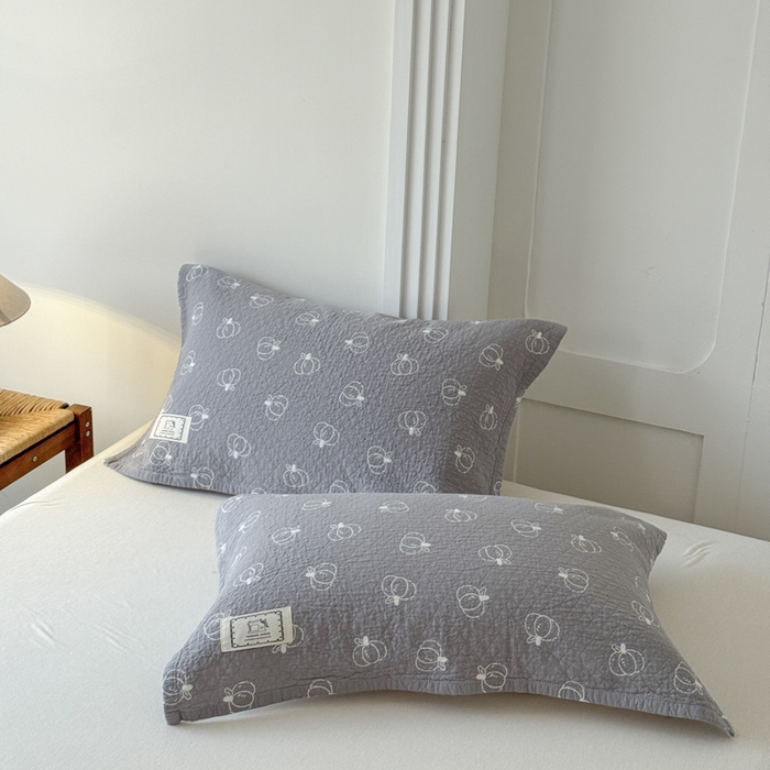 91家纺网 家纺一手货源 找家纺 乐家毛巾被（工厂自产自销） 2026新款精梳安心棉全棉纯棉色织提花枕巾单枕巾枕巾单件 灰色南瓜枕巾